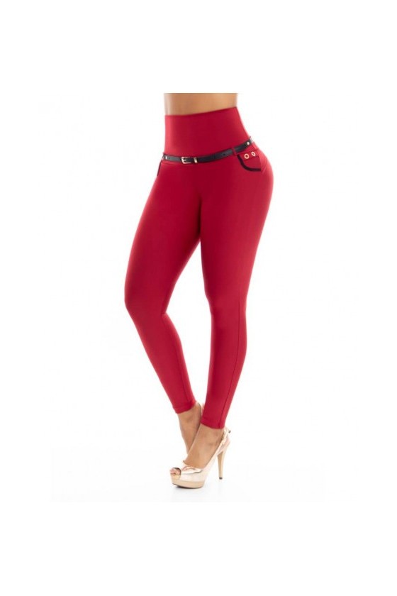 Legging gainant très stylé rouge bordeau avec sa ceinture noire